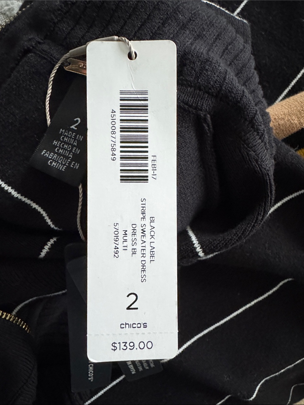 Chicos Black Label Stripe Sweater Midi Dress. - Picture 3 of 7